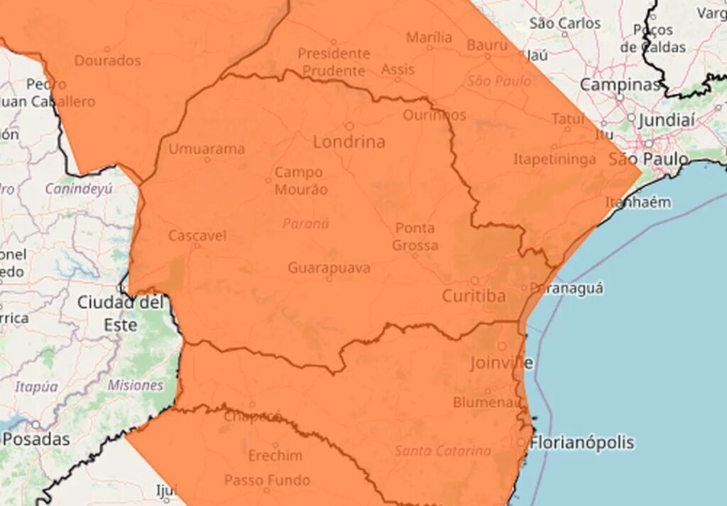 Novo alerta laranja põe Curitiba em risco de fortes tempestades
