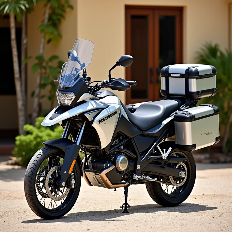 Acessórios exclusivos da XRE 300 Adventure: top box e panniers.