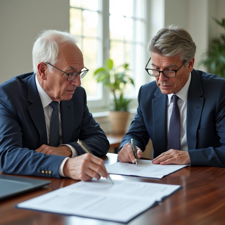 Advogado discutindo planejamento sucessório com casal sênior.