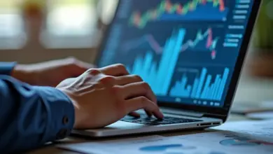 Análise de orçamento empresarial em laptop com gráficos.