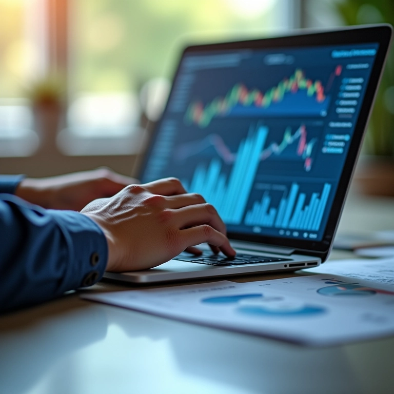 Como Fazer Orçamento Empresarial Análise de orçamento empresarial em laptop com gráficos.