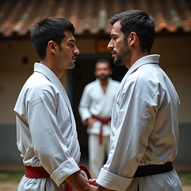 Qual A Diferença Entre Karate E Judo? Atletas de karatê e judô se cumprimentam em um dojo.