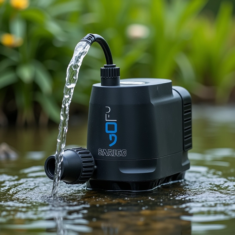 Bomba submersível Sarlo Better em um laguinho, circulando a água.