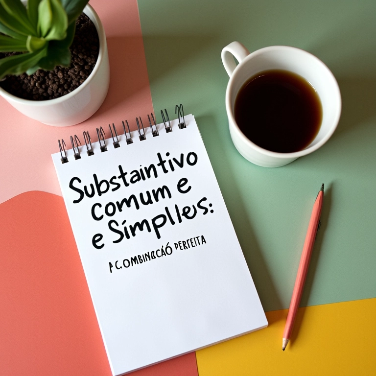 Caderno com o título 'Substantivo Comum e Simples: A combinação perfeita'.