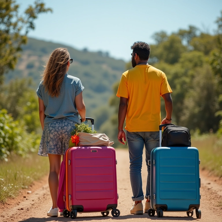 Casal preparando malas para viajar pelo Nordeste brasileiro.