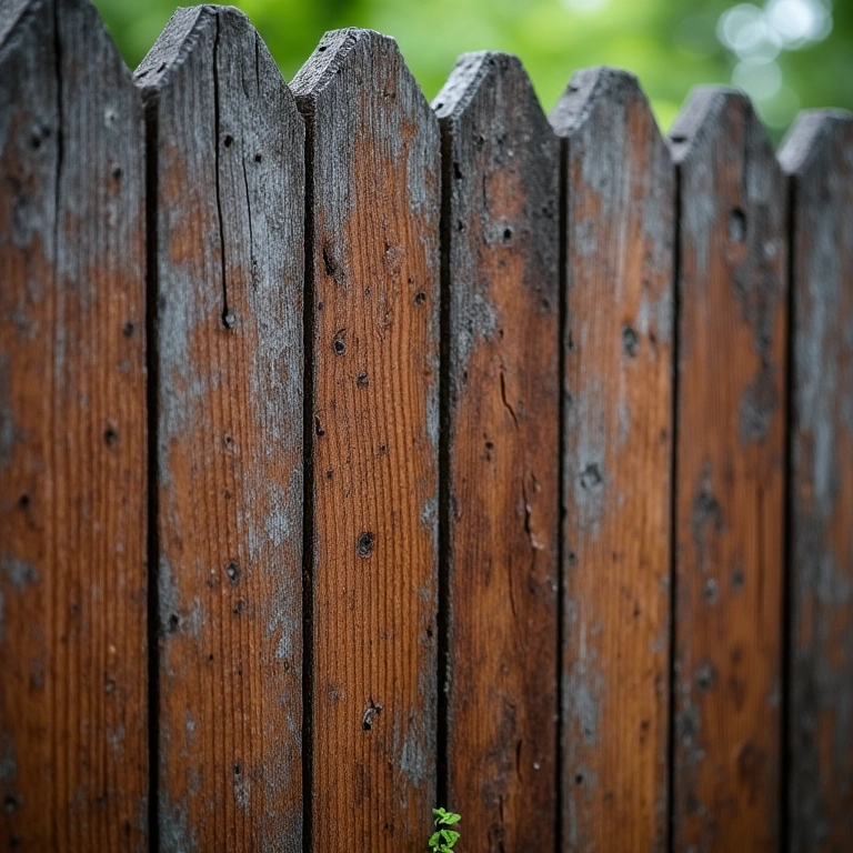 Cerca de madeira protegida com stain contra a chuva.