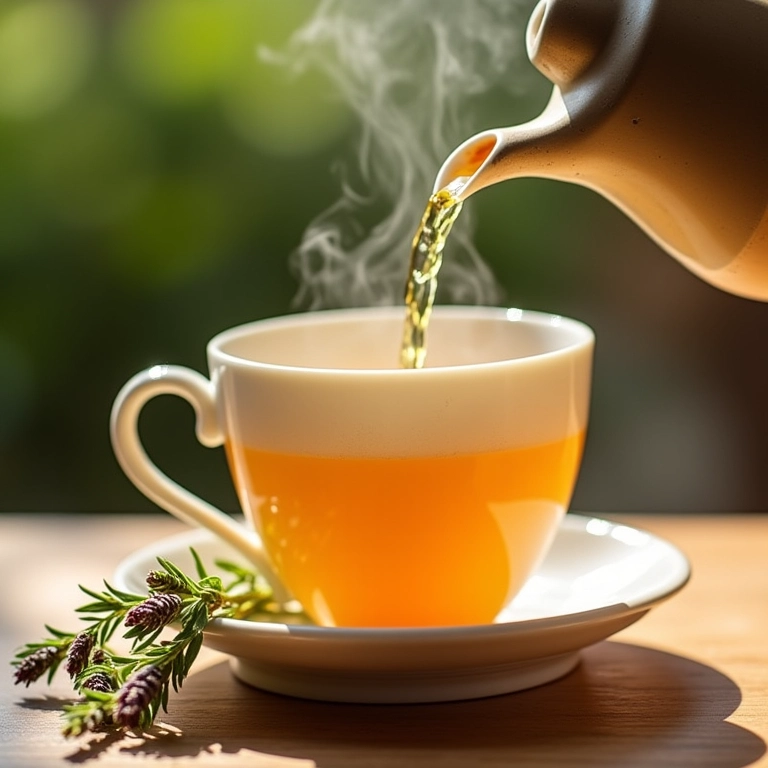 Chá de erva cidreira e capim cidreira sendo servido.