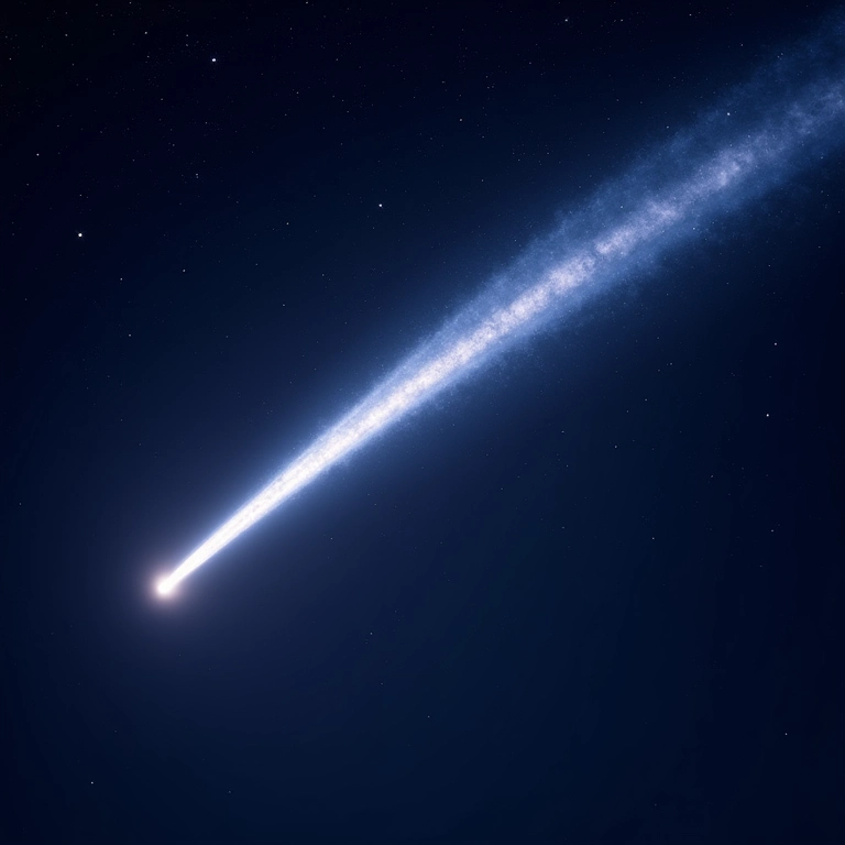 Cometa com uma cauda brilhante cruzando o céu estrelado.
