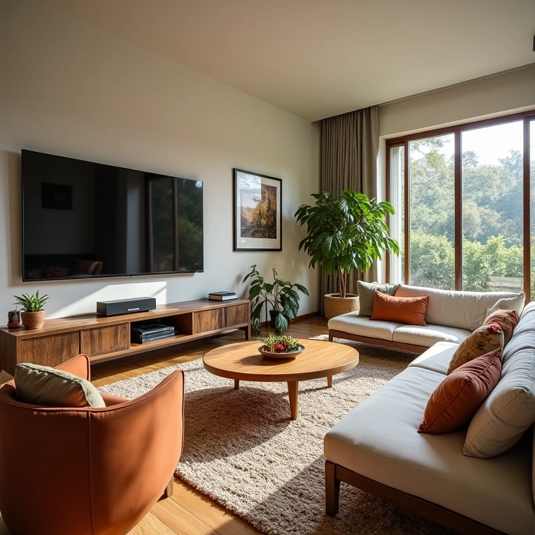 Comparação de TVs de 50 e 55 polegadas em diferentes tamanhos de sala de estar.