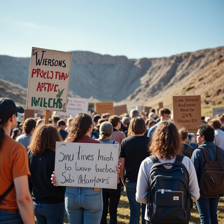Comunidade protestando contra a poluição de um lixão.
