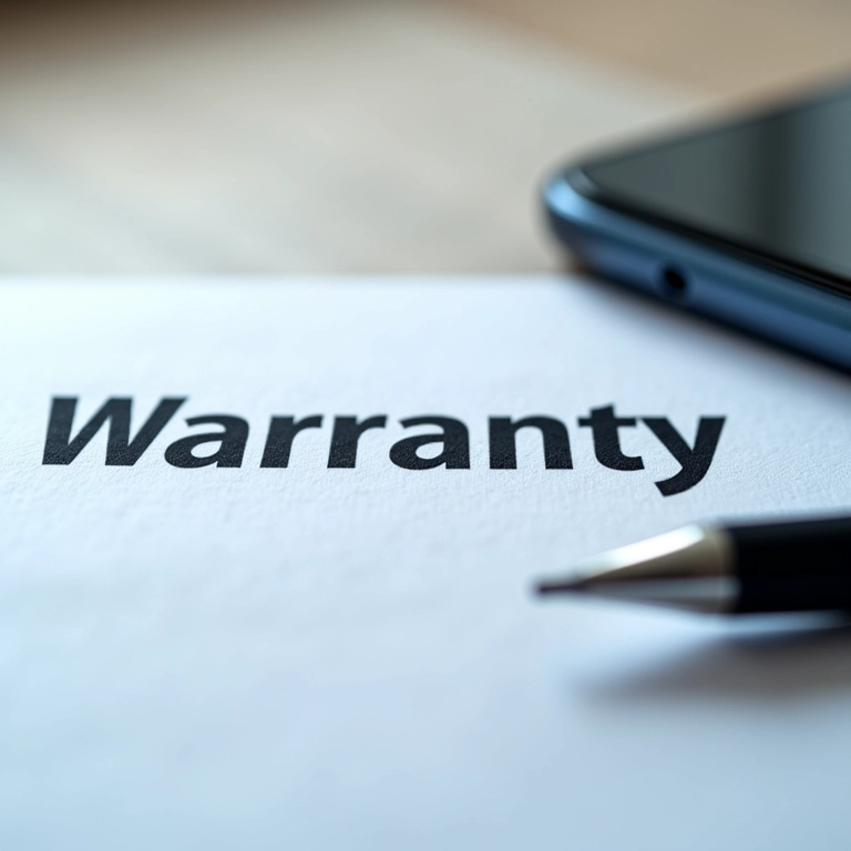 Documento de garantia ao lado de um iPhone.