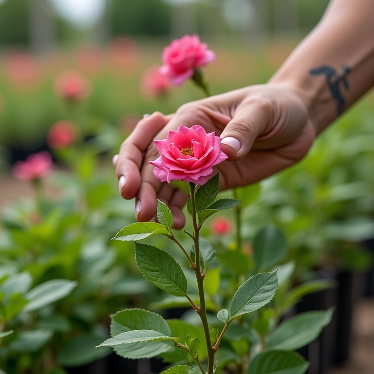 Escolhendo muda de Rosa do Deserto em viveiro.