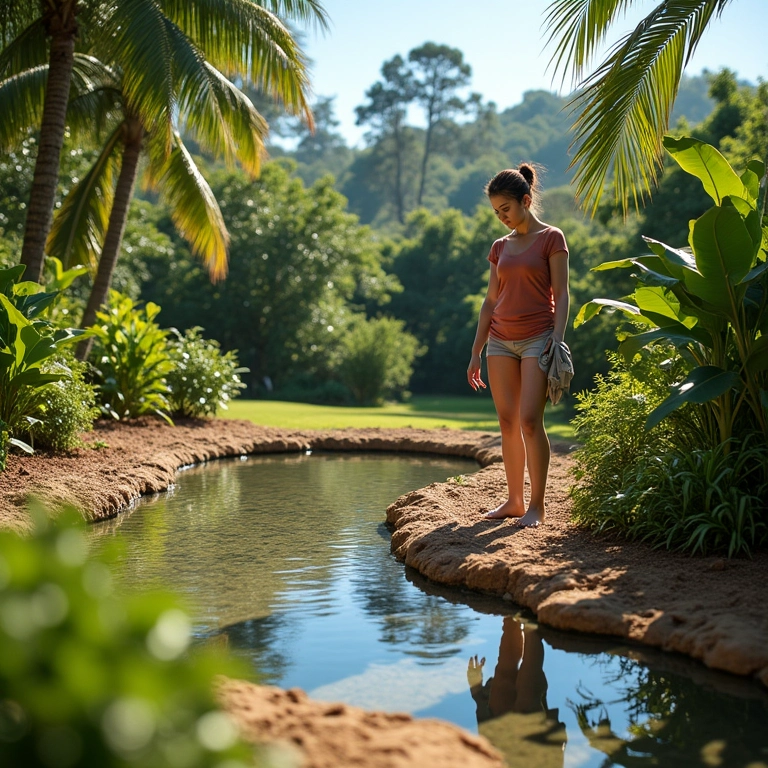 Escolhendo o local ideal para construir um laguinho no jardim.
