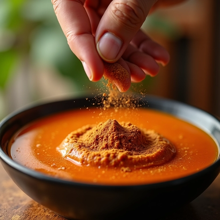 Especialista adicionando canela à canjica para um toque final.