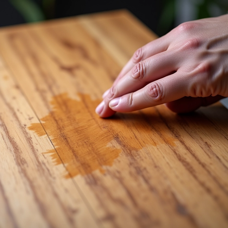 Especialista inspecionando madeira com stain.