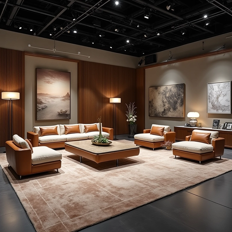 Estande da High Design Expo exibindo móveis de luxo e design sofisticado.