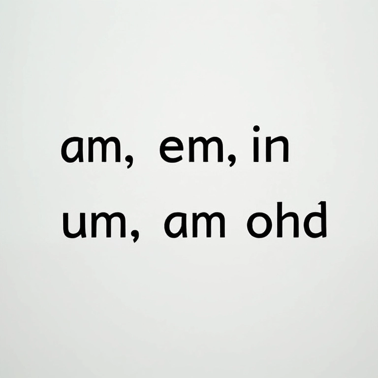 Exemplo de texto com dígrafos vocálicos (AM, EM, IM, OM, UM) destacados em uma frase.