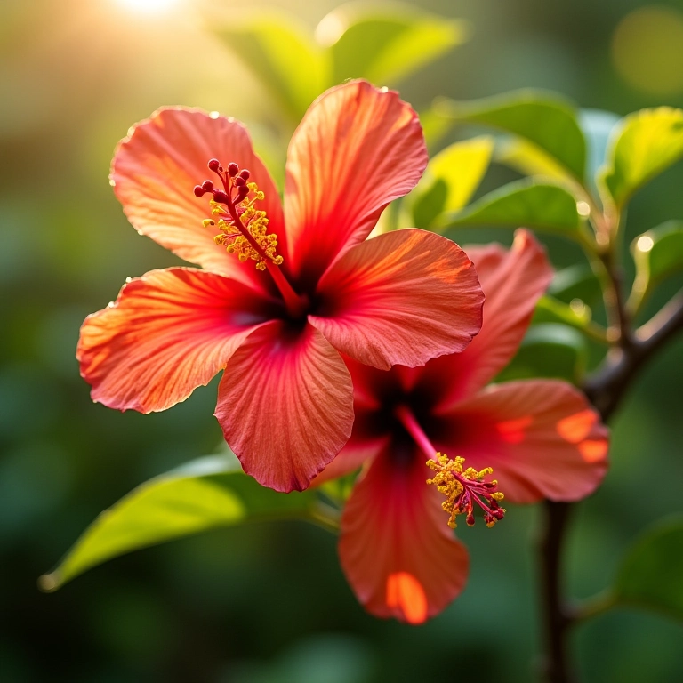 Como Plantar Hibisco em Galho e Multiplicar suas Flores Flores de hibisco vibrantes em galho, jardim brasileiro exuberante.