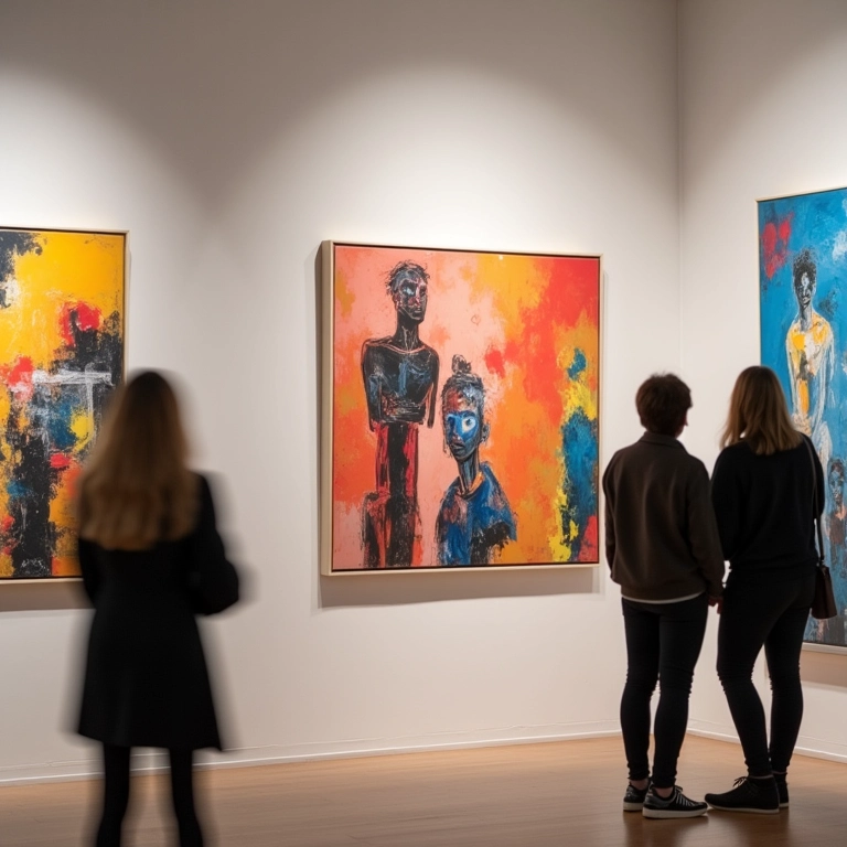 Galeria de arte moderna com esculturas abstratas e designs inovadores, representando a inovação na arte.