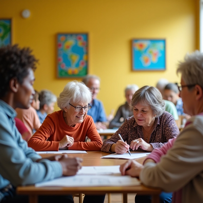 Grupo de idosos participando de atividade para memória.