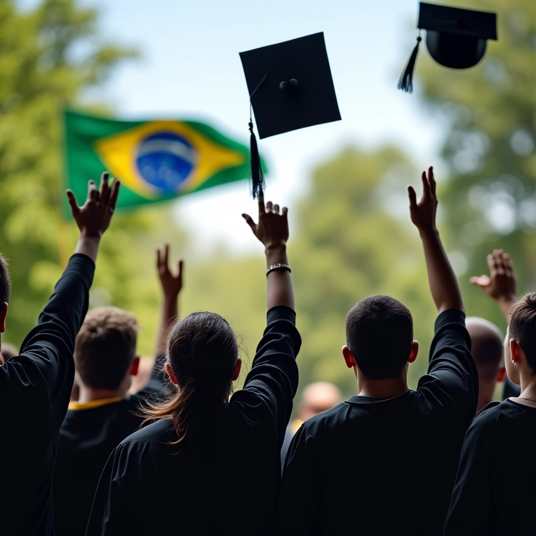 Curso Superior E Graduação Qual A Diferença? Grupo diverso comemora formatura no Brasil.