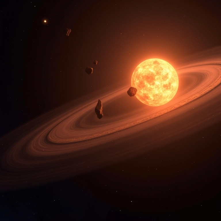 Ilustração da formação de asteroides em um disco protoplanetário.