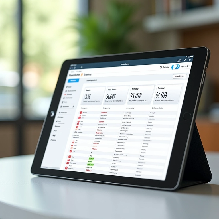 Interface do Bling ERP em um tablet com foco na gestão de estoque.