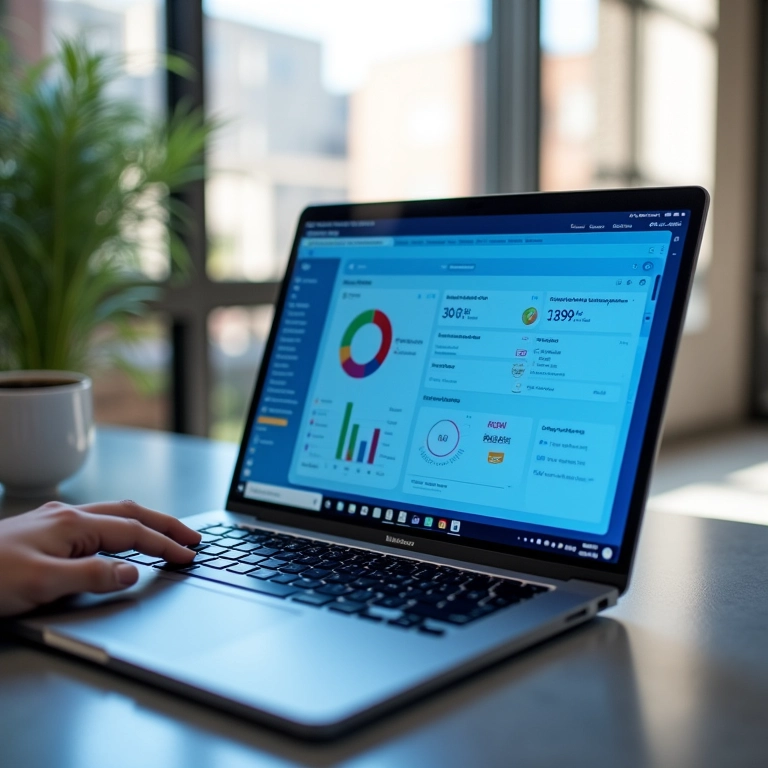 Interface do software Conta Azul em tela de laptop.