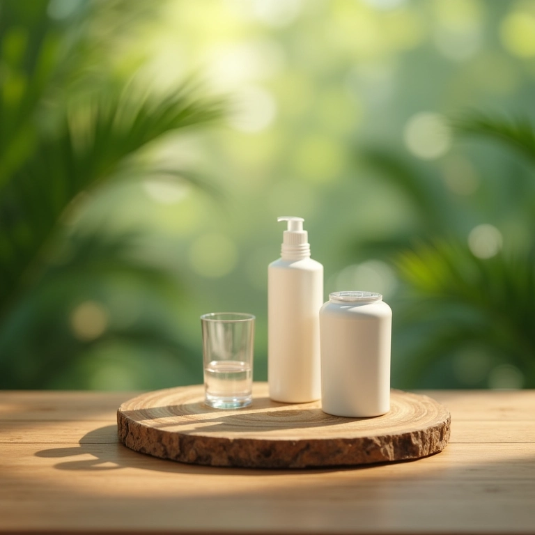 Leave-in da Truss em superfície de madeira com fundo tropical.