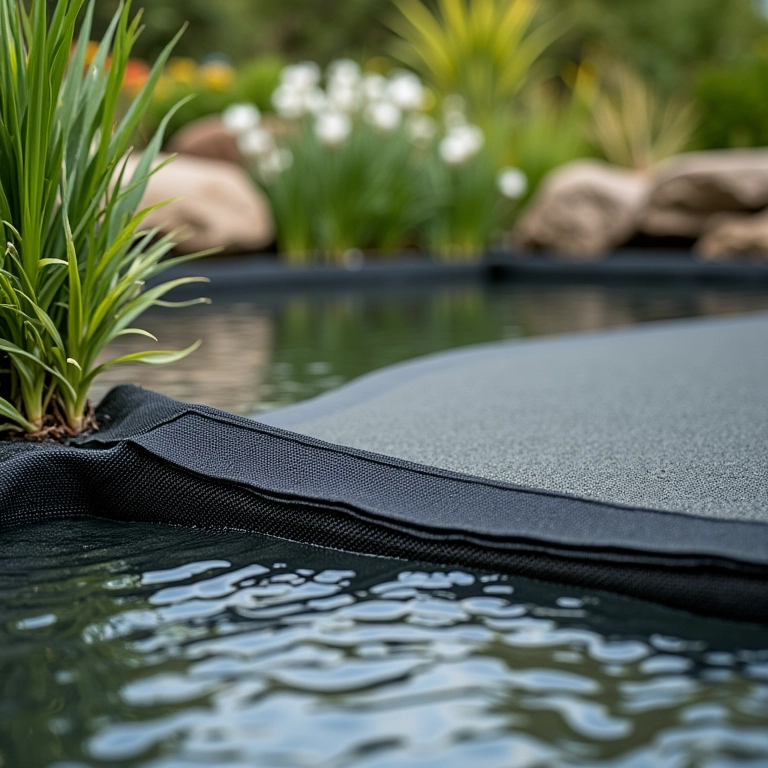 Lona Sansuy sendo instalada em um laguinho.