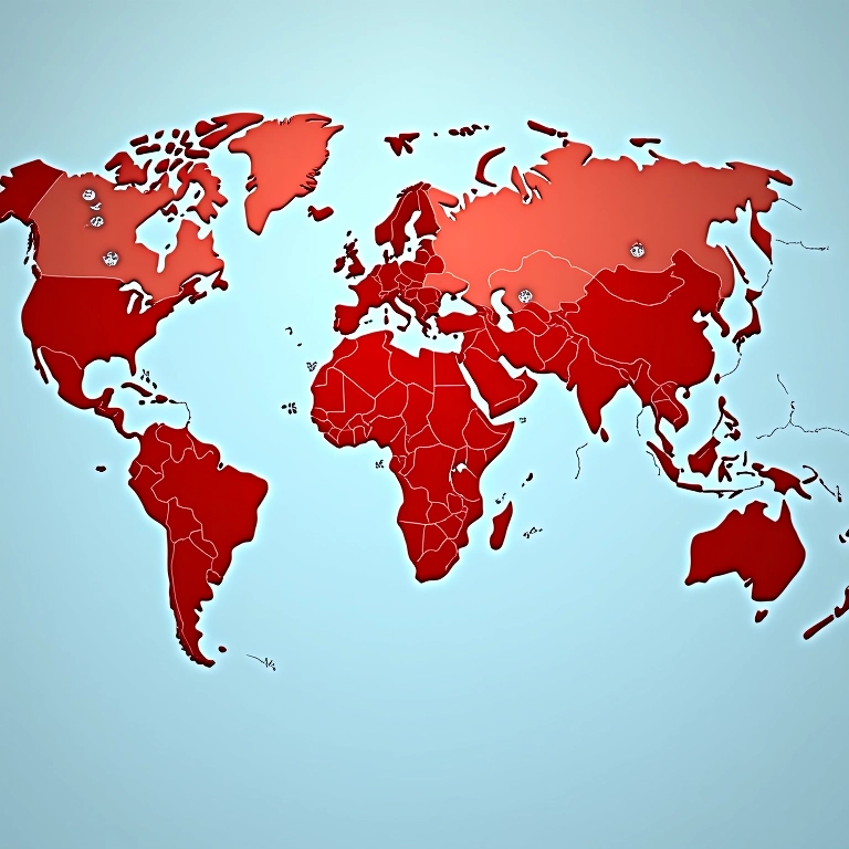 Mapa mundial mostrando áreas onde uma epidemia está se transformando em pandemia.