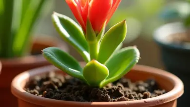 Muda de Rosa do Deserto em vaso de barro sob luz natural.