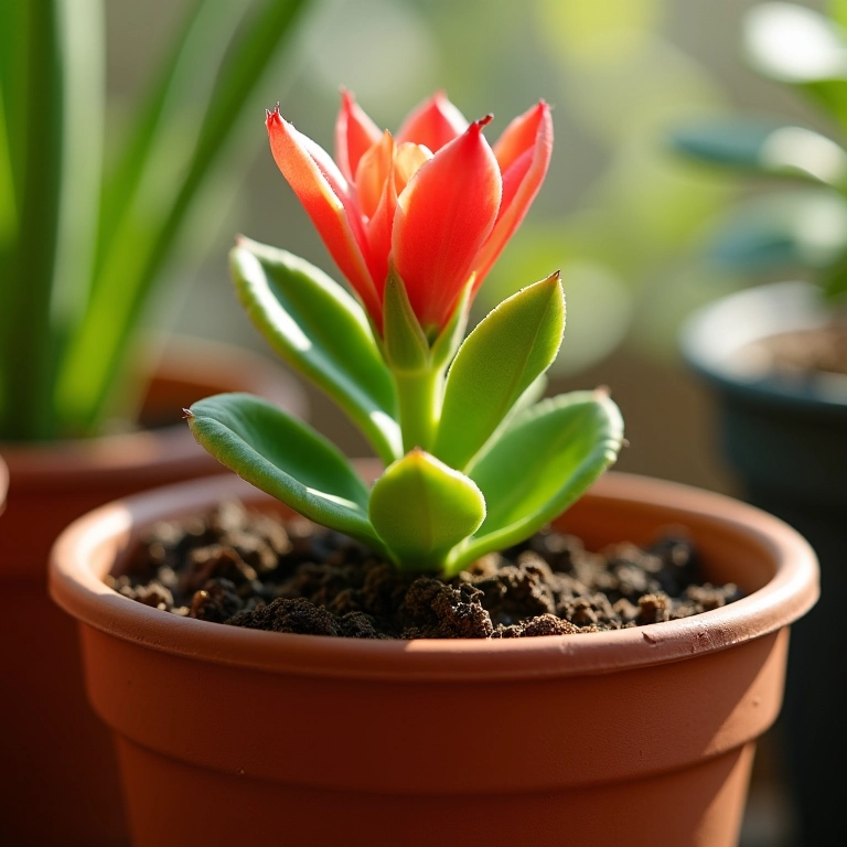Como Plantar Muda de Rosa do Deserto no Vaso Dicas de Sucesso Muda de Rosa do Deserto em vaso de barro sob luz natural.