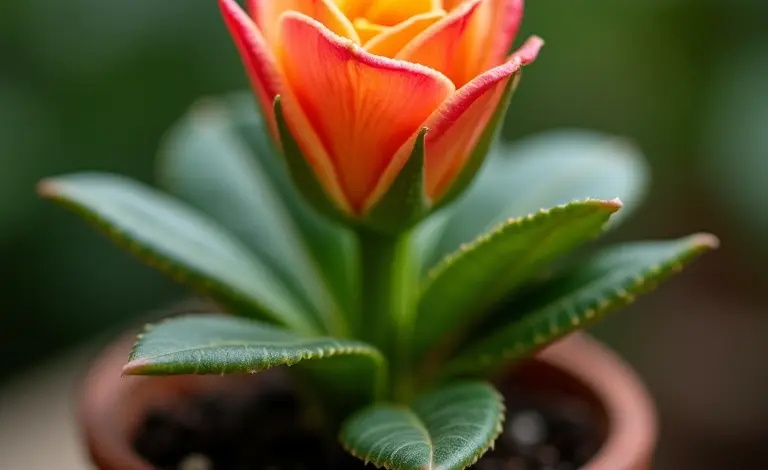 Muda de Rosa do Deserto vibrante em vaso de terracota.