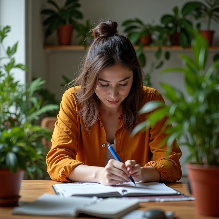 Mulher em ambiente vibrante mostrando sinais sutis de hiperatividade.