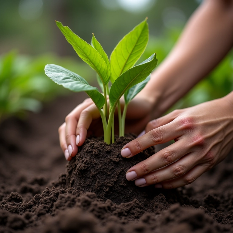 Mulher escolhendo muda de Rosa do Deserto em viveiro brasileiro.