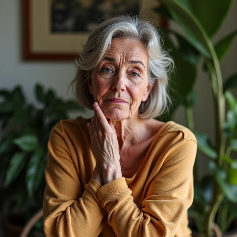 Qual A Diferença Da Demência E Alzheimer? Mulher madura com expressão preocupada, lembrando de algo em casa.