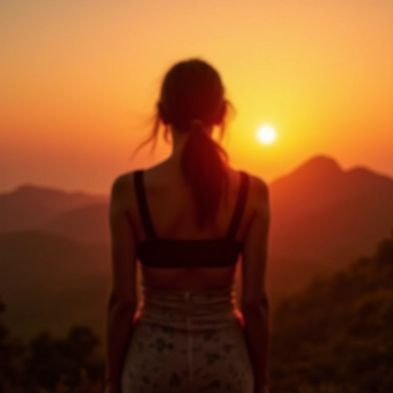 Mulher reconhecendo seus limites em cenário de pôr do sol brasileiro.