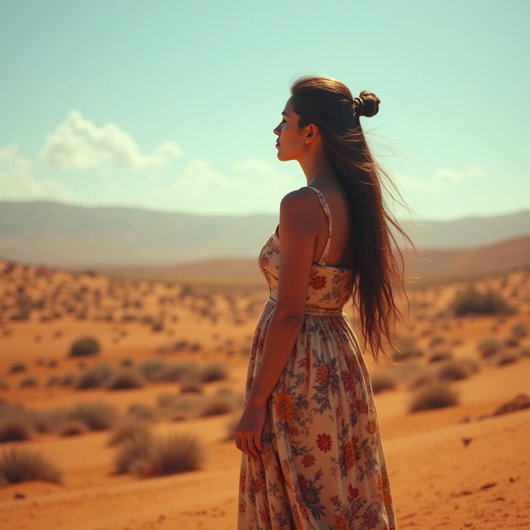 Mulher se adaptando a uma paisagem em mudança, simbolizando abertura a mudanças.