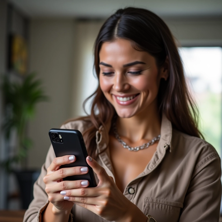 Mulher usando o aplicativo Itaú para solicitar cartão.