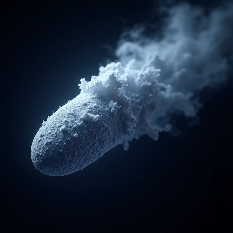 Núcleo de um cometa mostrando gelo, poeira e gases congelados.