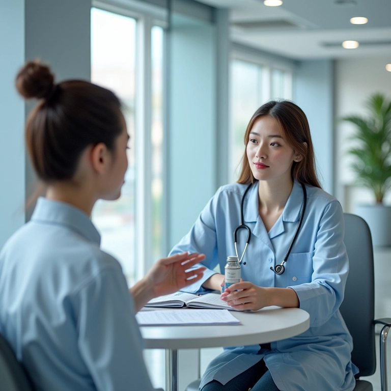 Nutrólogo avaliando exames e indicando suplementação para paciente.