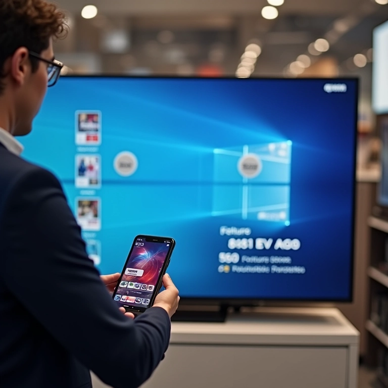 Pessoa escolhendo TV QLED em loja.