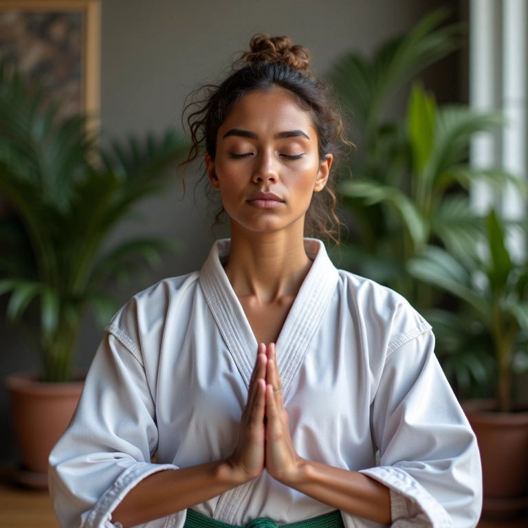 Pessoa meditando após uma sessão de karatê.