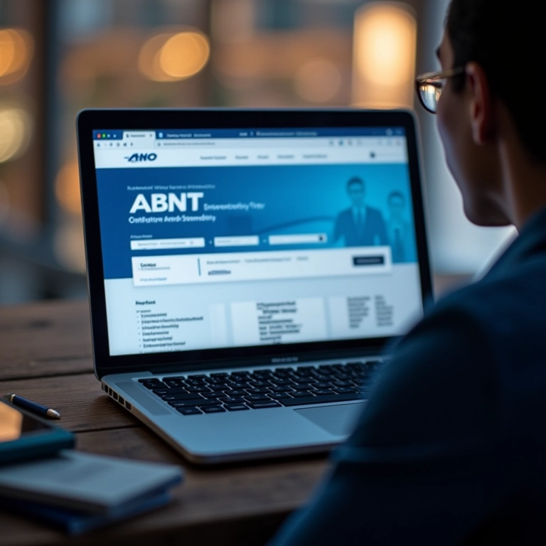 Pessoa pesquisando normas ABNT no site oficial.