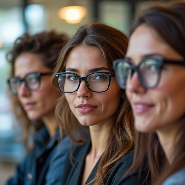 Pessoas diversas escolhendo óculos para correção de astigmatismo.