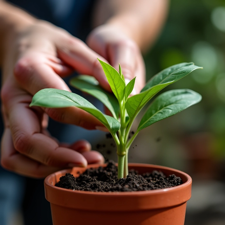 Plantando muda de Rosa do Deserto no vaso.