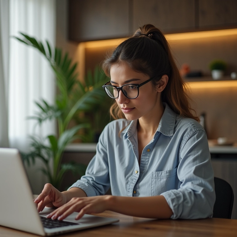 Profissional brasileira trabalhando remotamente, desfrutando de melhor qualidade de vida.