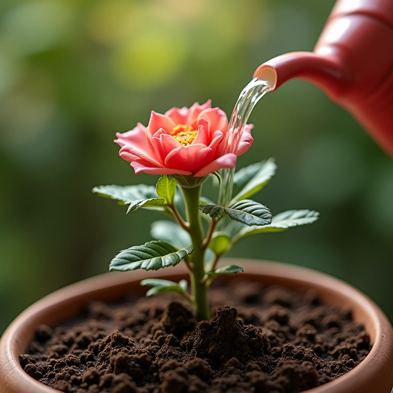 Regando Rosa do Deserto no vaso.