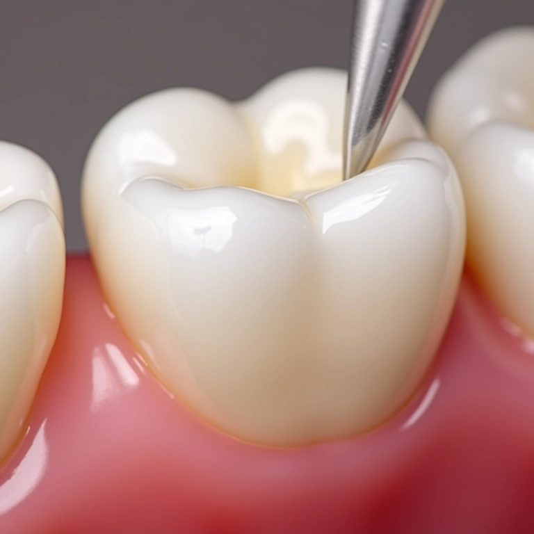 Restauração com resina composta em detalhe.